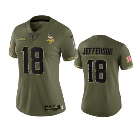 Nainen Minnesota Vikings NFL Pelipaita Justin Jefferson 18 Olive 2022 Salute To Service Limited
